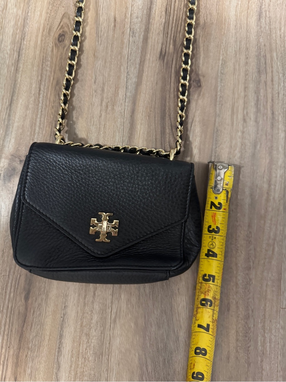 Tory Burch Kira Black Pebbled Leather Chain Crossbody Mini Bag with Gold Logo - Picture 9 of 9